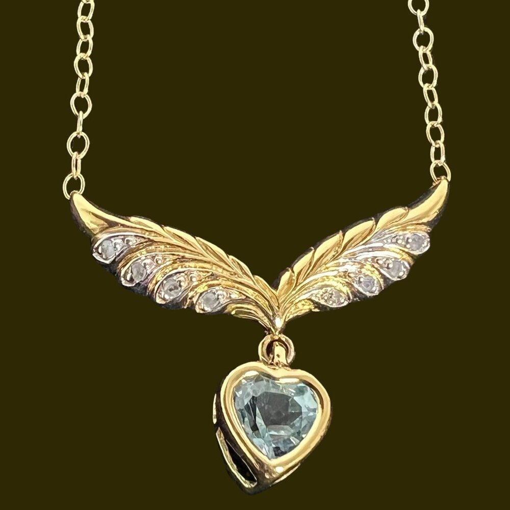 18K Gold Plated Sterling Silver Diamond and Topaz Designer Necklace New